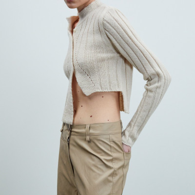 Asymmetric Cut Ribbed Knit, Wheat