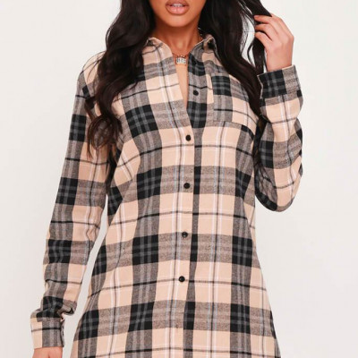 Nude Check Shirt Dress