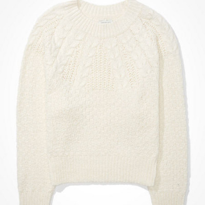 AE Cable Knit Crew Neck Sweater Womens Cream