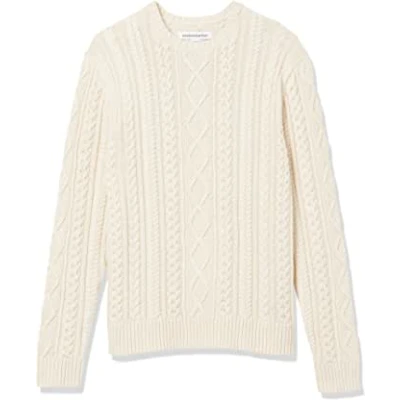 Long-Sleeve 100% Cotton Fisherman Cable Crewneck Sweater