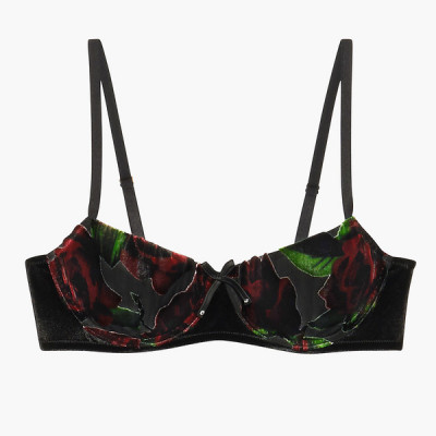 Exploded Floral Velvet & Chiffon Balconette Bra