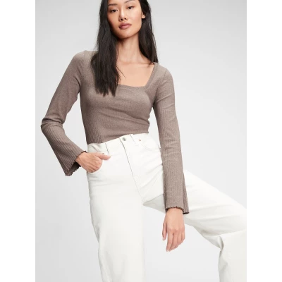 Gap Womens Lettuce-Edge T-Shirt Light Brown