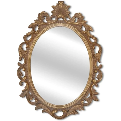 SIMON'S SHOP Oval Mirror Baroque Style Decorative Mirrors for Wall, 17.5 x 12.8 inches, Gold, Vintage Decor