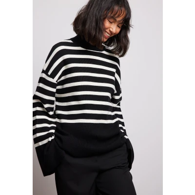 Striped Turtle Neck Knitted Sweater Stripe