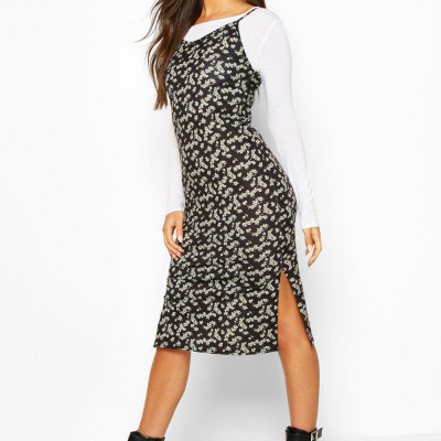 Floral Split Detail Slip Dress