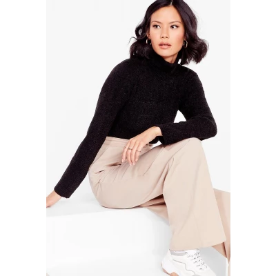 Womens Roll With Knit Cropped Turtleneck Jumper - Black - S, Black