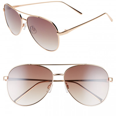 Womens Bp. 60mm Browbar Metal Aviator Sunglasses - Gold/ Brown