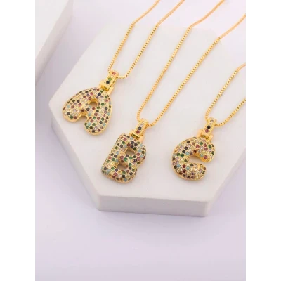 1pc Cubic Zirconia Decor Letter Charm Necklace