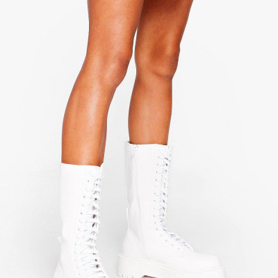 Womens Our Feet Keep Dancing Cleated Calf High Boots - White - 5, White