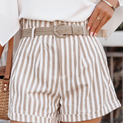 Sanders Cotton Pocketed Striped Belted Shorts