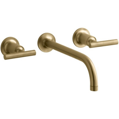 Vibrant Moderne Brushed Gold Purist Wall Mounted Bathroom Faucet