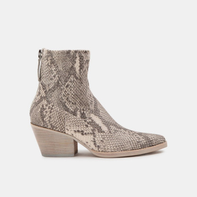 Shanta Booties In White/Black Snake Print Leather