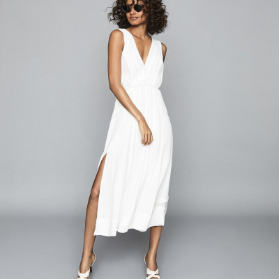 Reiss Marcella - Split Front Beach Dress in White, Womens, Size 4