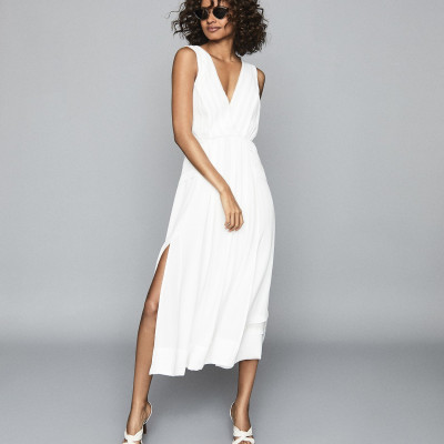 Reiss Marcella - Split Front Beach Dress in White, Womens, Size 4