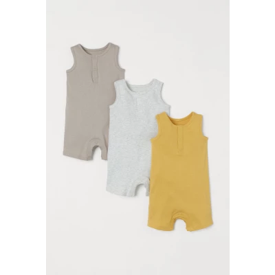 H & M - 3-pack Sleeveless Romper Suits - Yellow