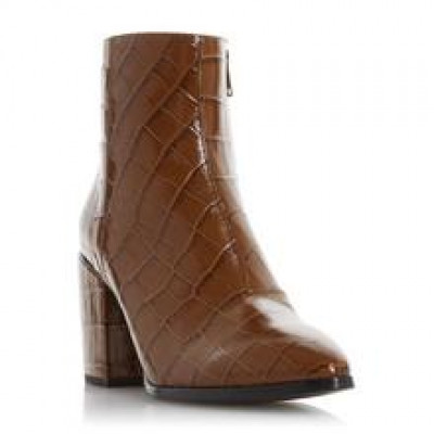 OPTIMUM - Croc-Effect Pointed Toe Ankle Boot - tan
