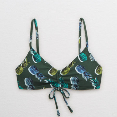 Aerie V Ruched Scoop Bikini Top Womens Sycamore