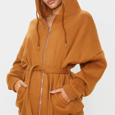 Camel Oversized Belted Sweat Hoodie