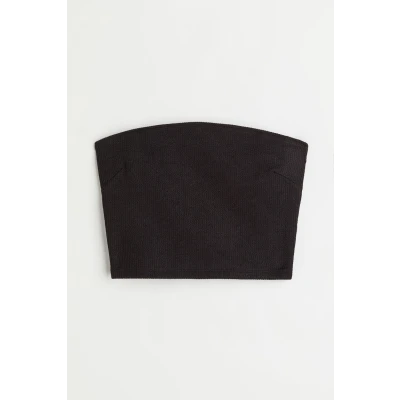 H & M - Jersey Crop Tube Top - Black