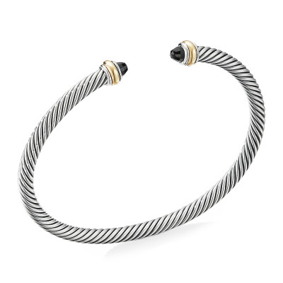 4mm Cable Bracelet with 18K Gold & Semiprecious Stone