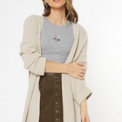 Tan Waffle Knit Drop Sleeve Cardigan