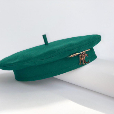 Natural Wool Beret With Brooch