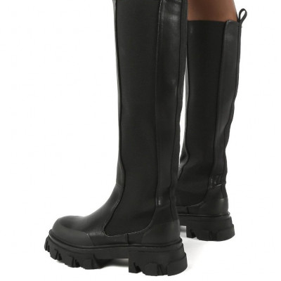 Monique Black Chunky Sole Knee High Boots