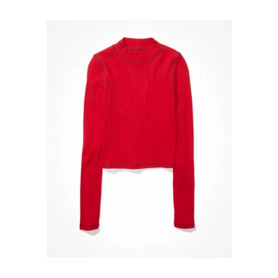 AE Long-Sleeve Mock Neck T-Shirt Womens Red