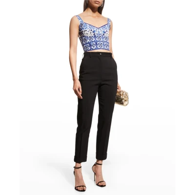 Majolica-Print Charmeuse Corset Top
