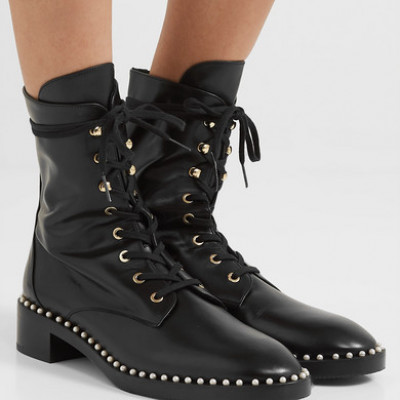 Sondra faux pearl-embellished leather ankle boots
