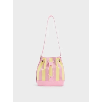 Striped Bucket Bag - Yellow