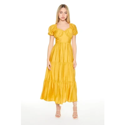 Tiered Puff-Sleeve Maxi Dress