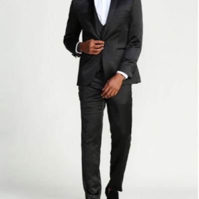 Mens Solid Sharskin 3-Piece Slim Fit Suit