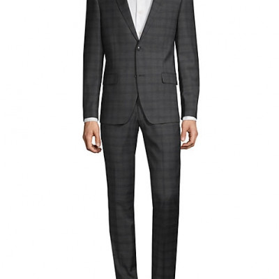 Standard-Fit Plaid Wool-Blend Suit