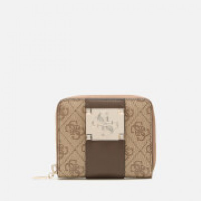 Guess Womens Logo City Small Zip Around Purse - Brown