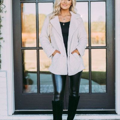 Collared Fuzzy Coat- Cream
