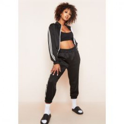 Abigail Black Stripe Side Zip Up Loungewear Set