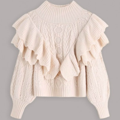 Ruffle Scallop Trim Layered Sweater