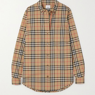 Beige checked cotton-blend shirt