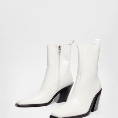 Western Faux Leather High Ankle Boots