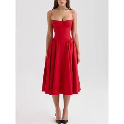 SAMARIA Red Gathered Midi Dress | Nordstrom