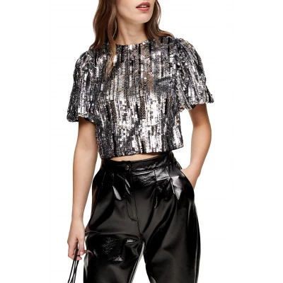 Womens Topshop Dazzling Sequin Crop Top