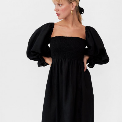 Ã¢â‚¬Å“AtlantaÃ¢â‚¬Â Linen Dress in Black