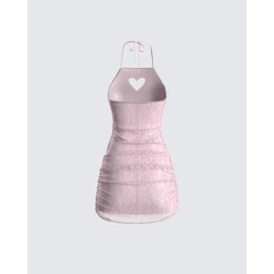 Micaela Pink Lace Heart Mini Dress