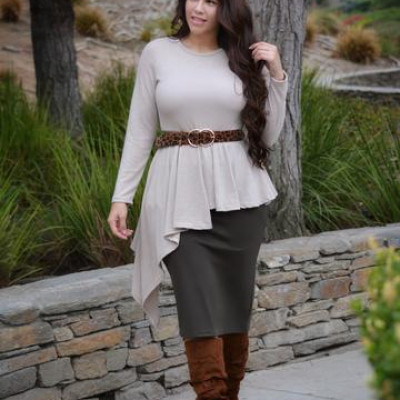 Alena Beige Asymmetrical Peplum Top