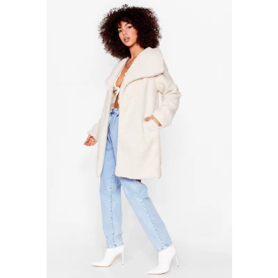 Womens Teddy Faux Fur You Longline Coat - Beige - 8, Beige