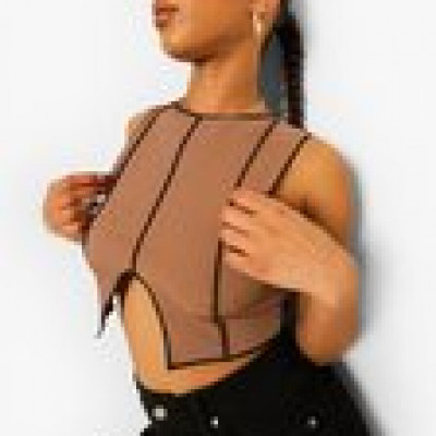 Seam Detail Split Hem Rib Top