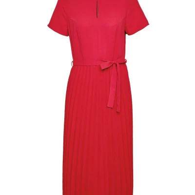 Pink Keyhole Pleated Skirt Midi Dress