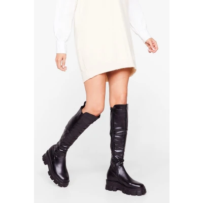 Womens Lets Kick It Faux Leather Knee High Boots - Black - 5, Black