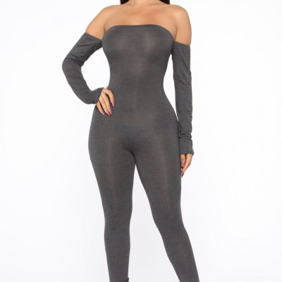 Soothe Off Shoulder Jumpsuit - Charcoal